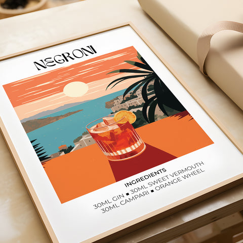 Artistic Negroni print showcasing rich red and orange tones
