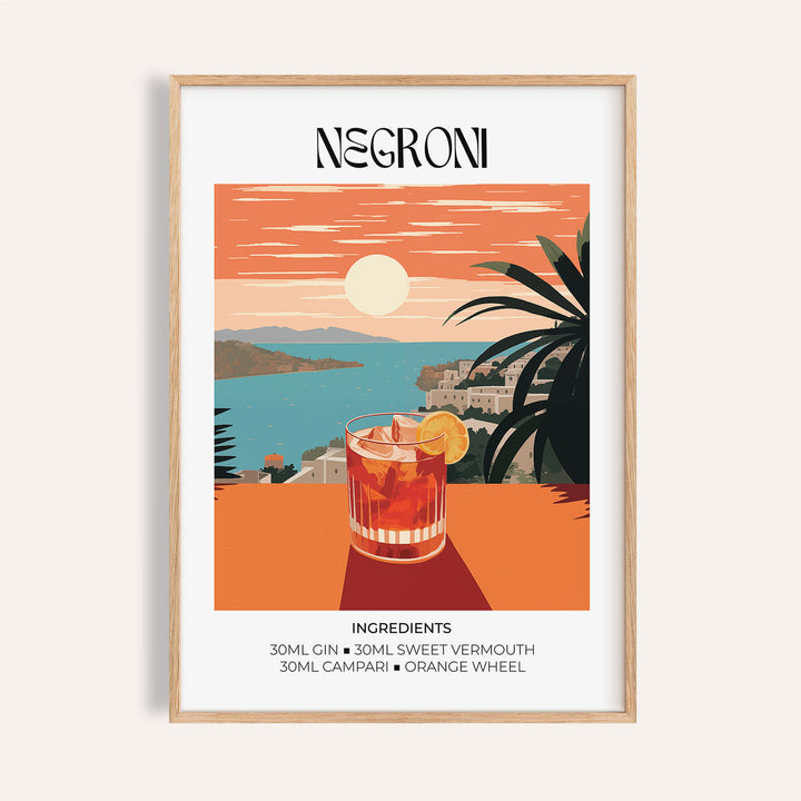 Vintage Bar Artwork featuring a bold Negroni cocktail print