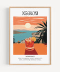 Negroni poster with vibrant sunset hues and Matisse-inspired cocktail art.