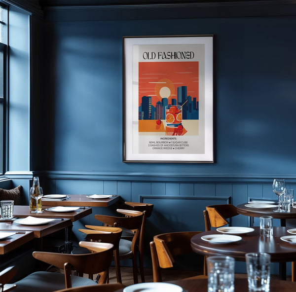 Modern vintage bar wall art with urban-inspired design