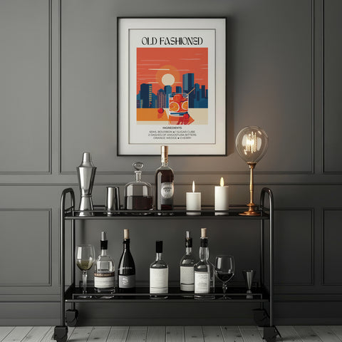 Elegant Old Fashioned wall art for home bar and living spaces
