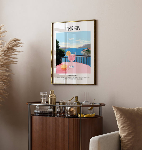 Premium matte finish bar cart art showcasing classic gin cocktail