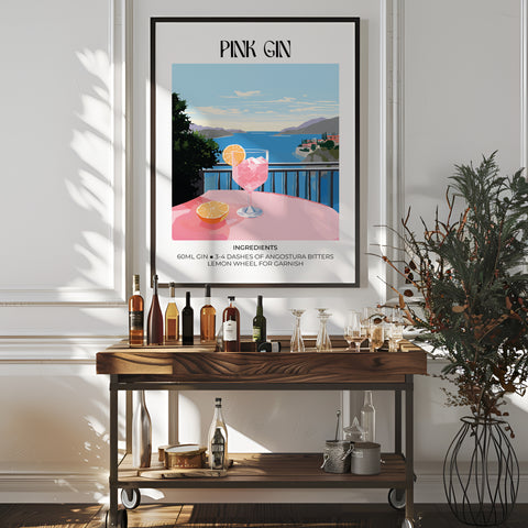 Matisse-style cocktail art featuring Pink Gin in refined hues
