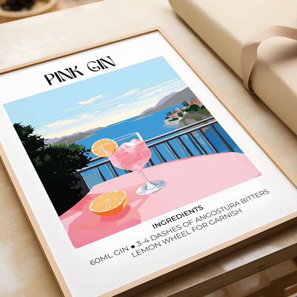 Soft pink tones in Pink Gin bar cart art for modern kitchens