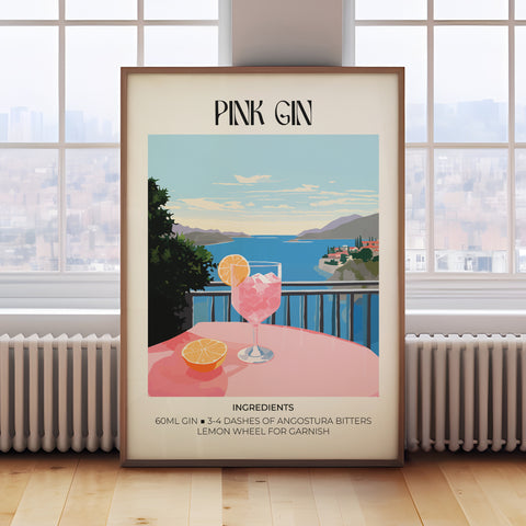 Pink Gin cocktail print in Matisse-inspired art style