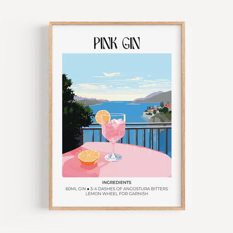 Pink Gin cocktail print in Matisse-inspired art style