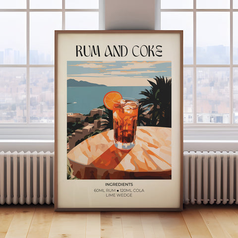 Rum and Coke cocktail wall art with a Matisse-inspired design.