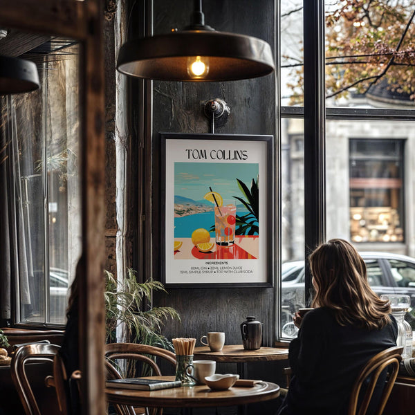 Abstract citrus and soda design in Tom Collins artwork bar print