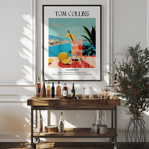 Tom Collins print capturing classic cocktail culture with a modern twist
