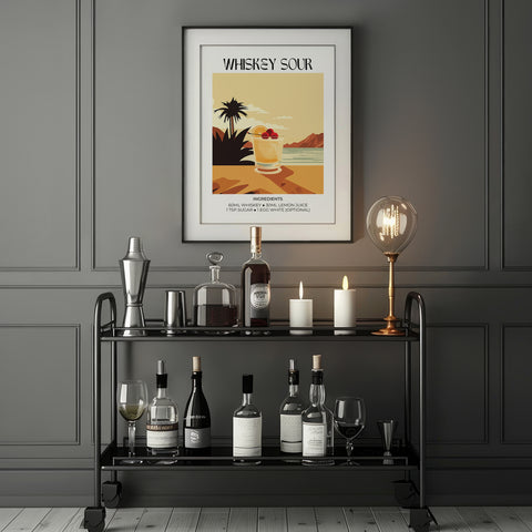 Modern Whiskey Sour cocktail print for stylish home bar decor
