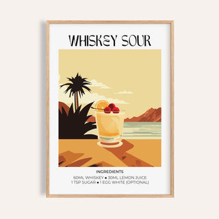 Home bar art featuring a Whiskey Sour cocktail print
