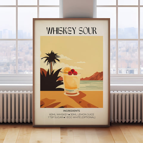 Vintage bar sign featuring Matisse-inspired Whiskey Sour art print