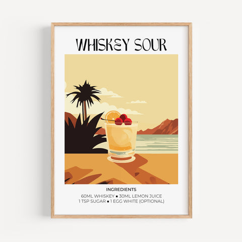 Vintage bar sign featuring Matisse-inspired Whiskey Sour art print