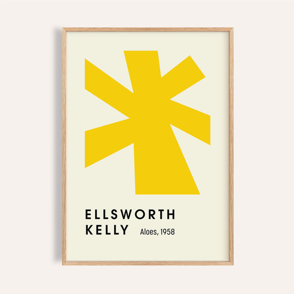 Bold yellow form on cream background in large minimalist wall art

