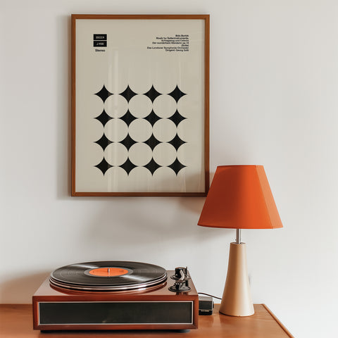 Modern Bauhaus-style black stars poster on beige background
