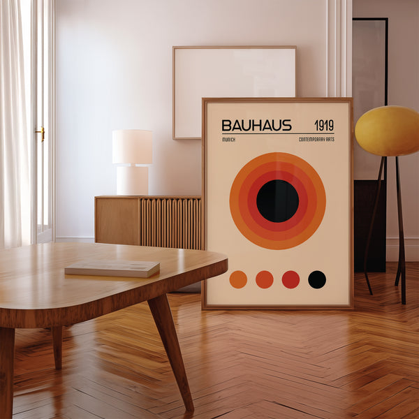 Matte orange Bauhaus poster ideal for Scandinavian-inspired rooms


