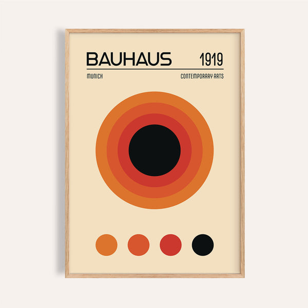Orange Bauhaus poster featuring concentric circles for modern living room

