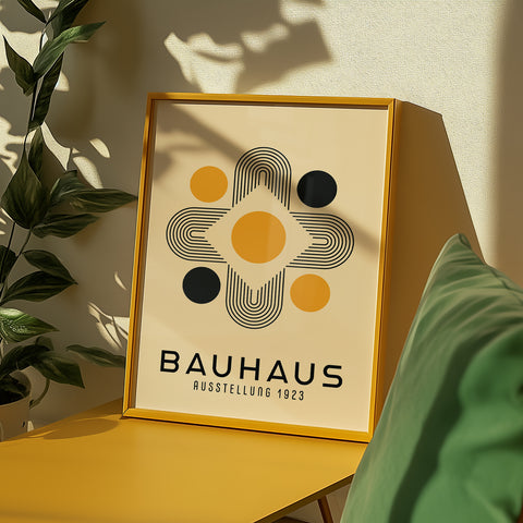 Modern geometric Bauhaus art featuring circular symmetry
