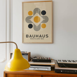 High-quality geometric abstract wall art print in black and yellow