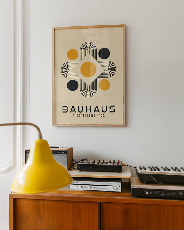 High-quality geometric abstract wall art print in black and yellow