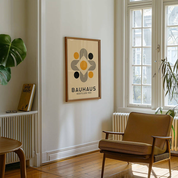 Striking geometric abstract wall art with a dynamic circle composition