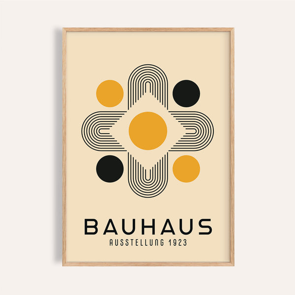 Geometric abstract wall art featuring bold Bauhaus-inspired patterns