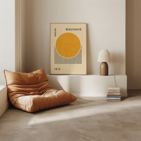 Bold yellow circle and black lines Bauhaus poster
