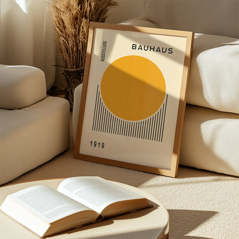 Yellow and black geometric Bauhaus wall art
