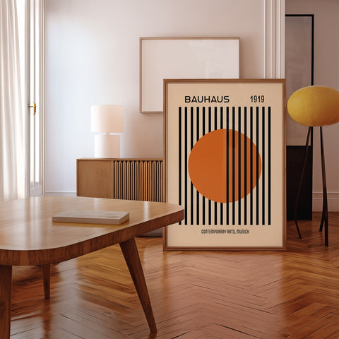 Modern Bauhaus "Striped Sun" poster for contemporary interiors
