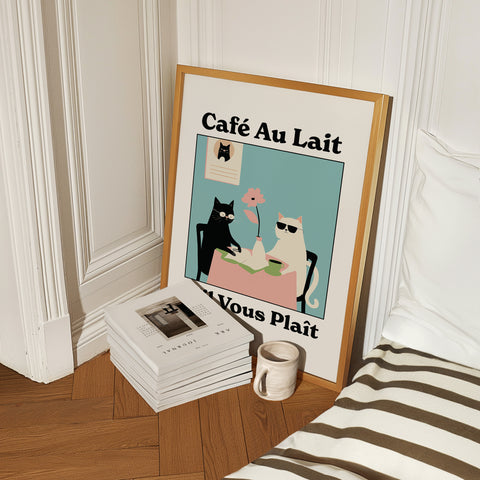 Quirky Kitchen Wall Art - French Bistro Cats Illustration