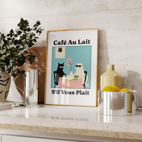 Quirky Kitchen Wall Art - Whimsical Cats at a Parisian Café