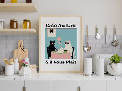 Quirky Kitchen Wall Art - Cozy Café Scene with Cats