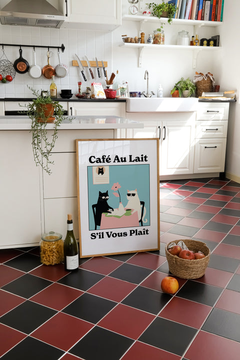 Quirky Kitchen Wall Art - Elegant Parisian Cats Poster