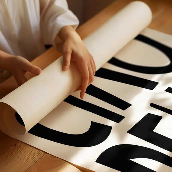 Minimalist black and white typography poster for bedroom decor