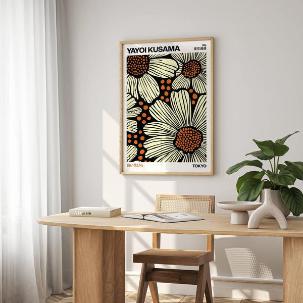 Beige and orange modern floral art print perfect for cozy home offices
