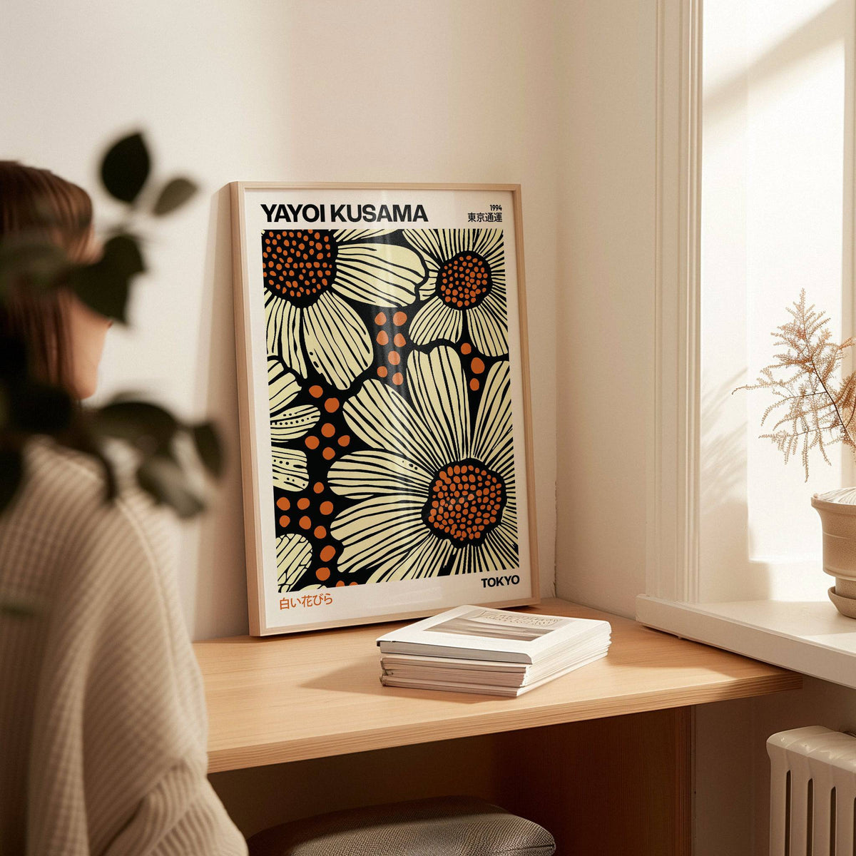 Modern floral art print in beige tones designed for clean, modern spaces