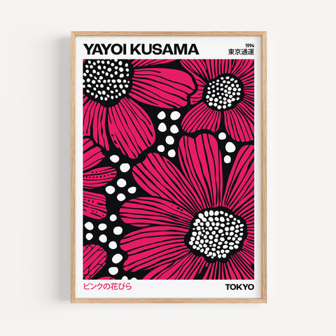 Yayoi Kusama vibrant pink floral wall art 1994