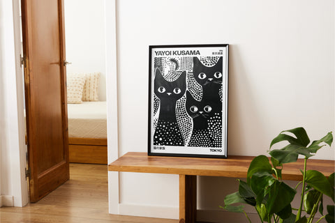 Premium quality black and white cats poster with Kusama’s style