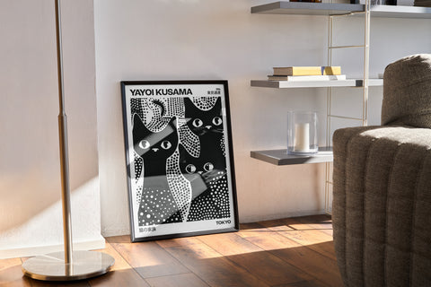 Kusama black and white cats art print for stylish home decor