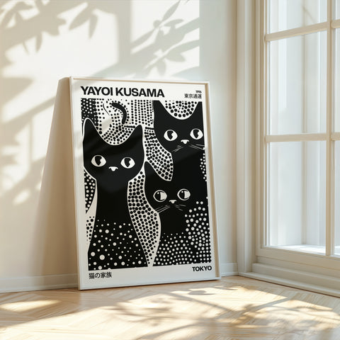 Polka dot pattern black and white cats poster