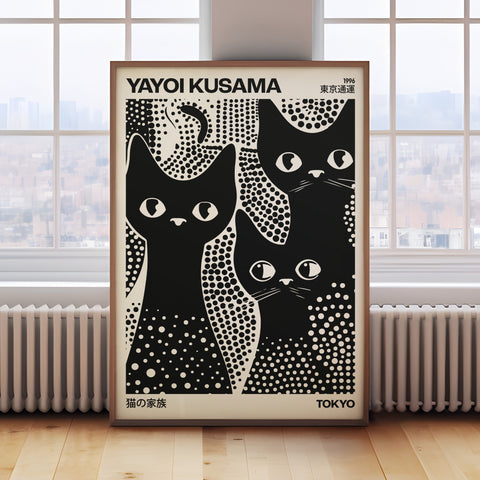 Yayoi Kusama Print - Black and White Cats Poster