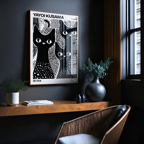 Modern art black and white cats poster by Yayoi Kusama