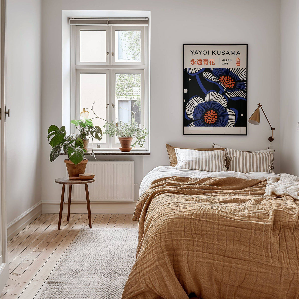 Modern blue flower poster for contemporary Japanese decor