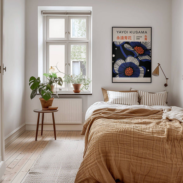 Modern blue flower poster for contemporary Japanese decor