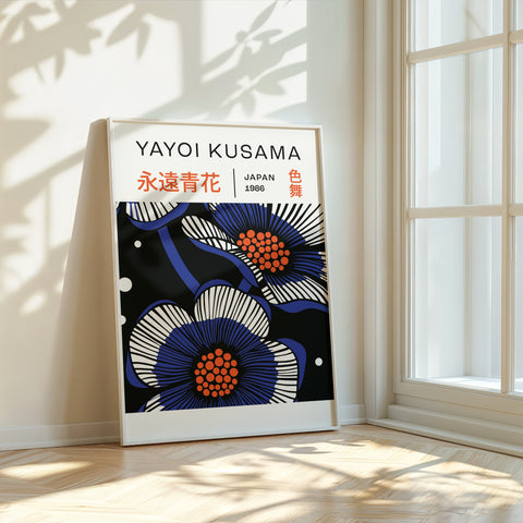 Japanese Art Wall - Eternal Blue Flowers by Yayoi Kusama