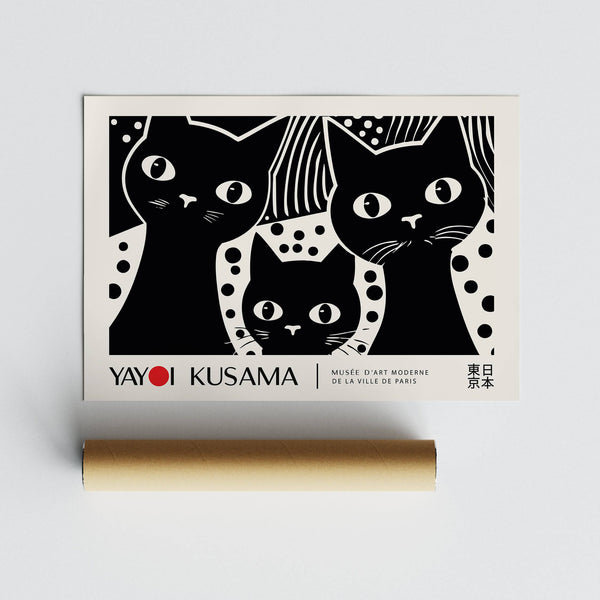 Abstract black cat wall art with monochrome elegance