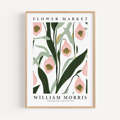 William Morris-inspired pink orchid print for living room decor
