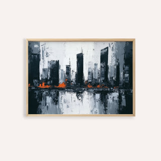 Abstract City Wall Art in Gray, Black, and Orange for living room wall art