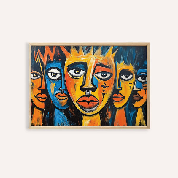 African wall art for living room with vibrant tribal faces