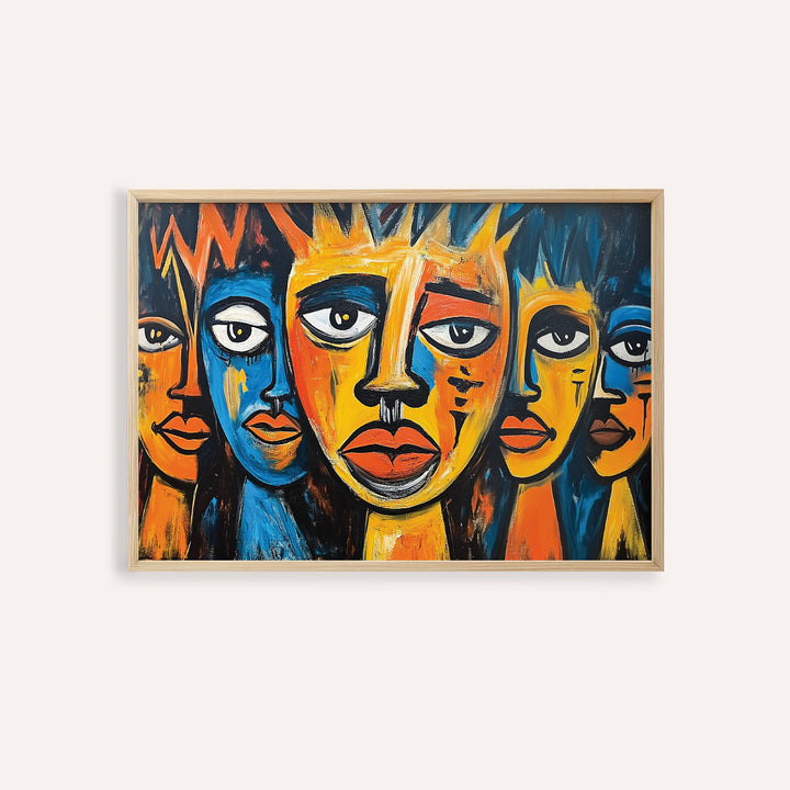 African wall art for living room with vibrant tribal faces